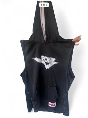 Pony Black Sleeveless Hoodie One-Piece with White Logo